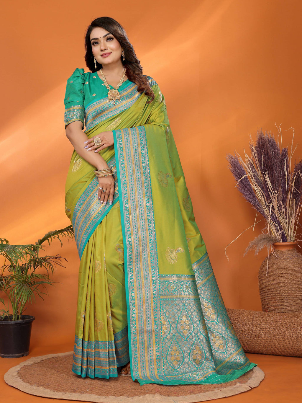 Sonakshi Women's Parrot Banarasi Silk Zari Woven Traditional Saree with Blouse - Distacart