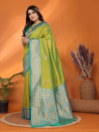 Sonakshi Women's Parrot Banarasi Silk Zari Woven Traditional Saree with Blouse - Distacart