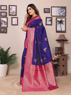 Sonakshi Women's Royal Blue Banarasi Silk Zari Woven Traditional Saree with Blouse - Distacart