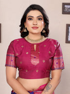 Sonakshi Women's Royal Blue Banarasi Silk Zari Woven Traditional Saree with Blouse - Distacart
