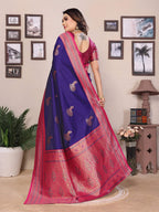 Sonakshi Women's Royal Blue Banarasi Silk Zari Woven Traditional Saree with Blouse - Distacart