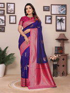 Sonakshi Women's Royal Blue Banarasi Silk Zari Woven Traditional Saree with Blouse - Distacart