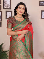 Sonakshi Women's Red Banarasi Silk Zari Woven Traditional Saree with Blouse - Distacart