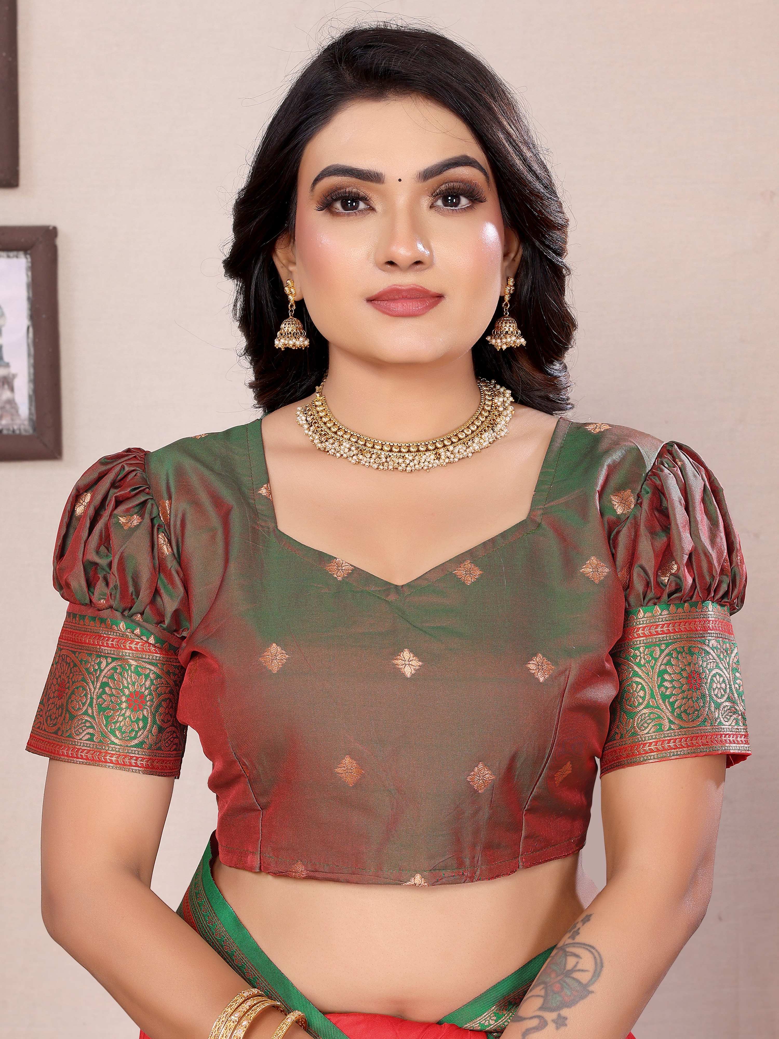 Sonakshi Women's Red Banarasi Silk Zari Woven Traditional Saree with Blouse - Distacart