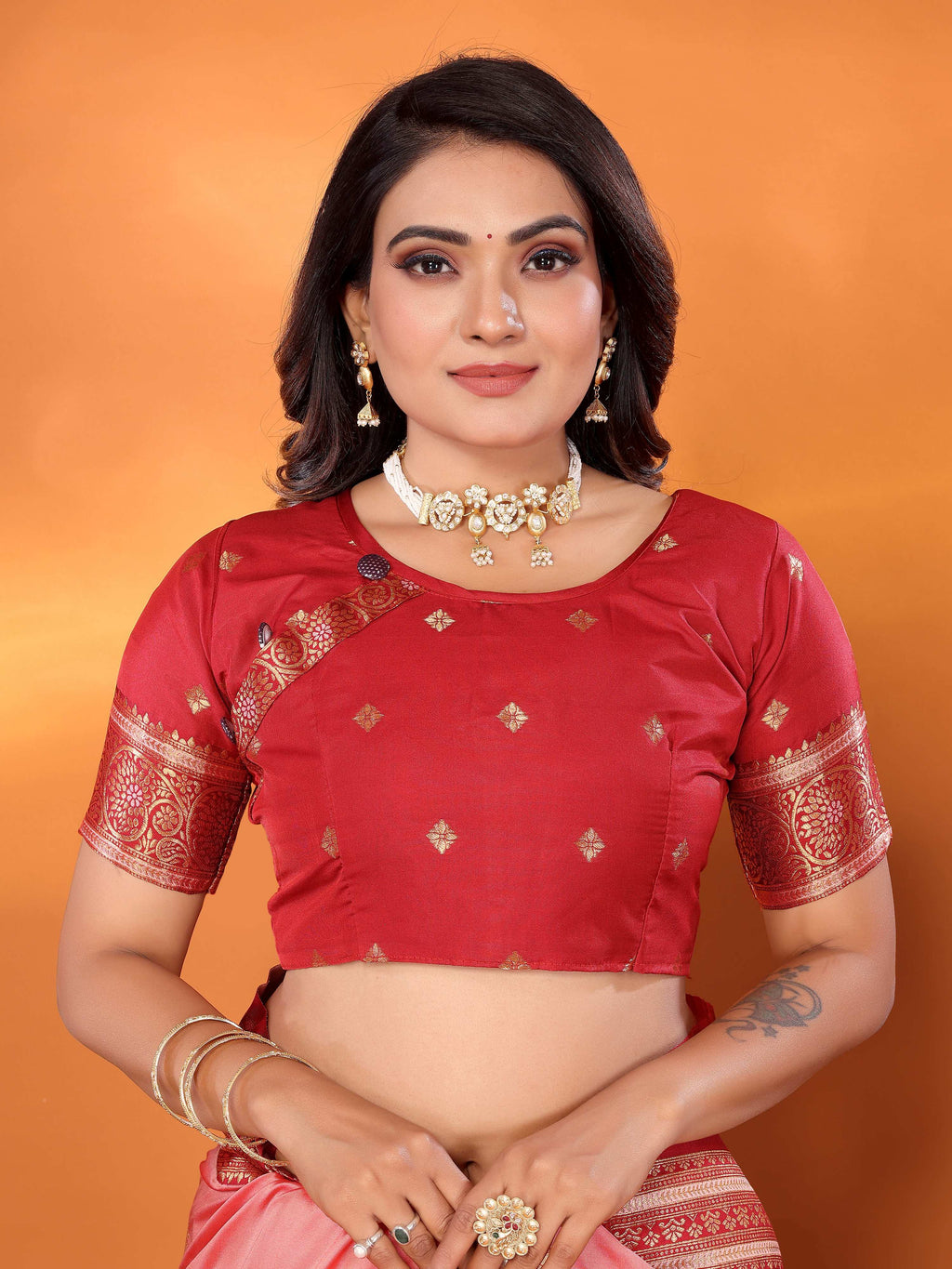 Sonakshi Women's Pink Banarasi Silk Zari Woven Traditional Saree with Blouse - Distacart
