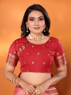 Sonakshi Women's Pink Banarasi Silk Zari Woven Traditional Saree with Blouse - Distacart