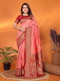 Sonakshi Women's Pink Banarasi Silk Zari Woven Traditional Saree with Blouse - Distacart
