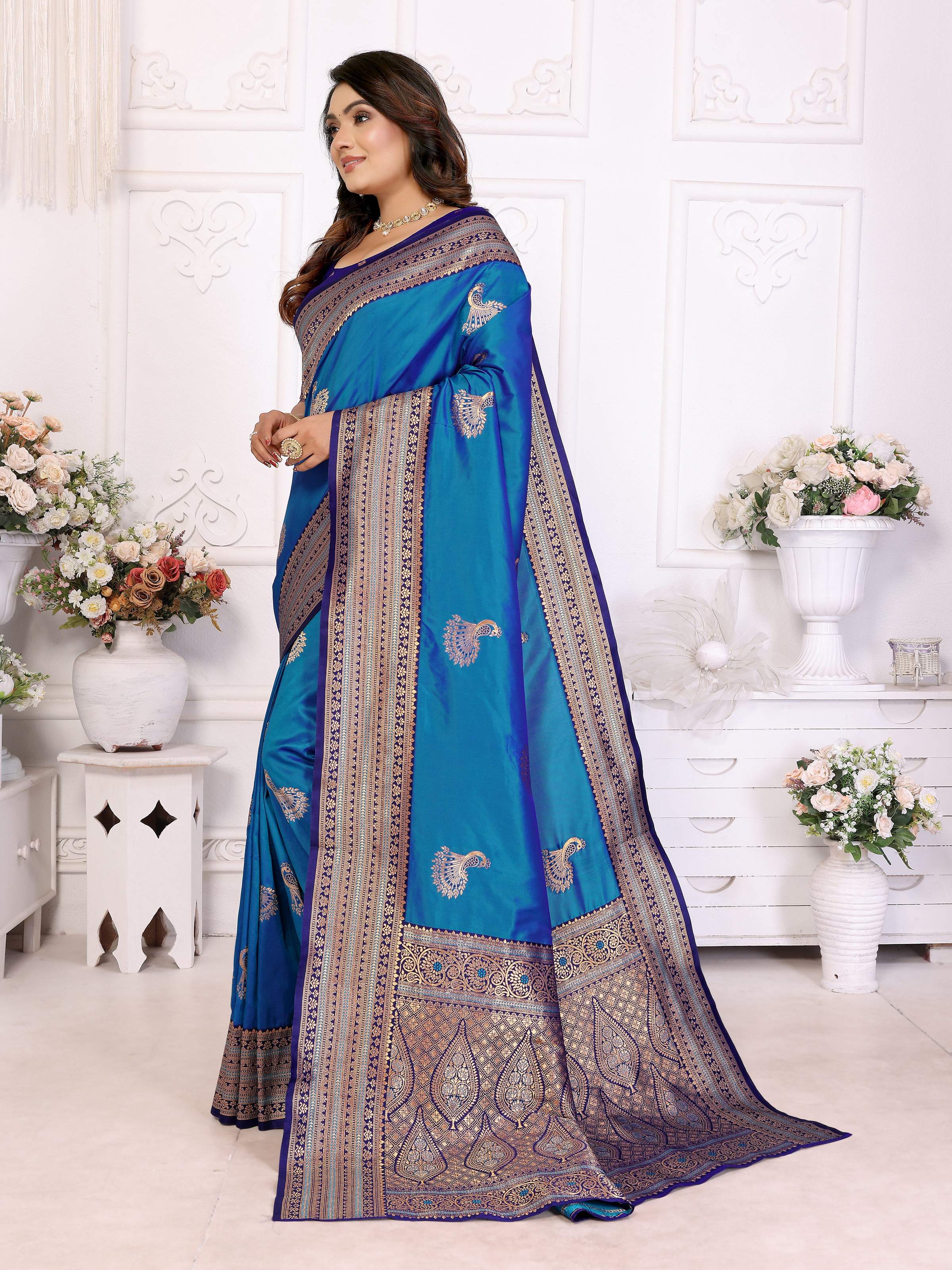 Sonakshi Women's Feroji Banarasi Silk Zari Woven Traditional Saree with Blouse - Distacart