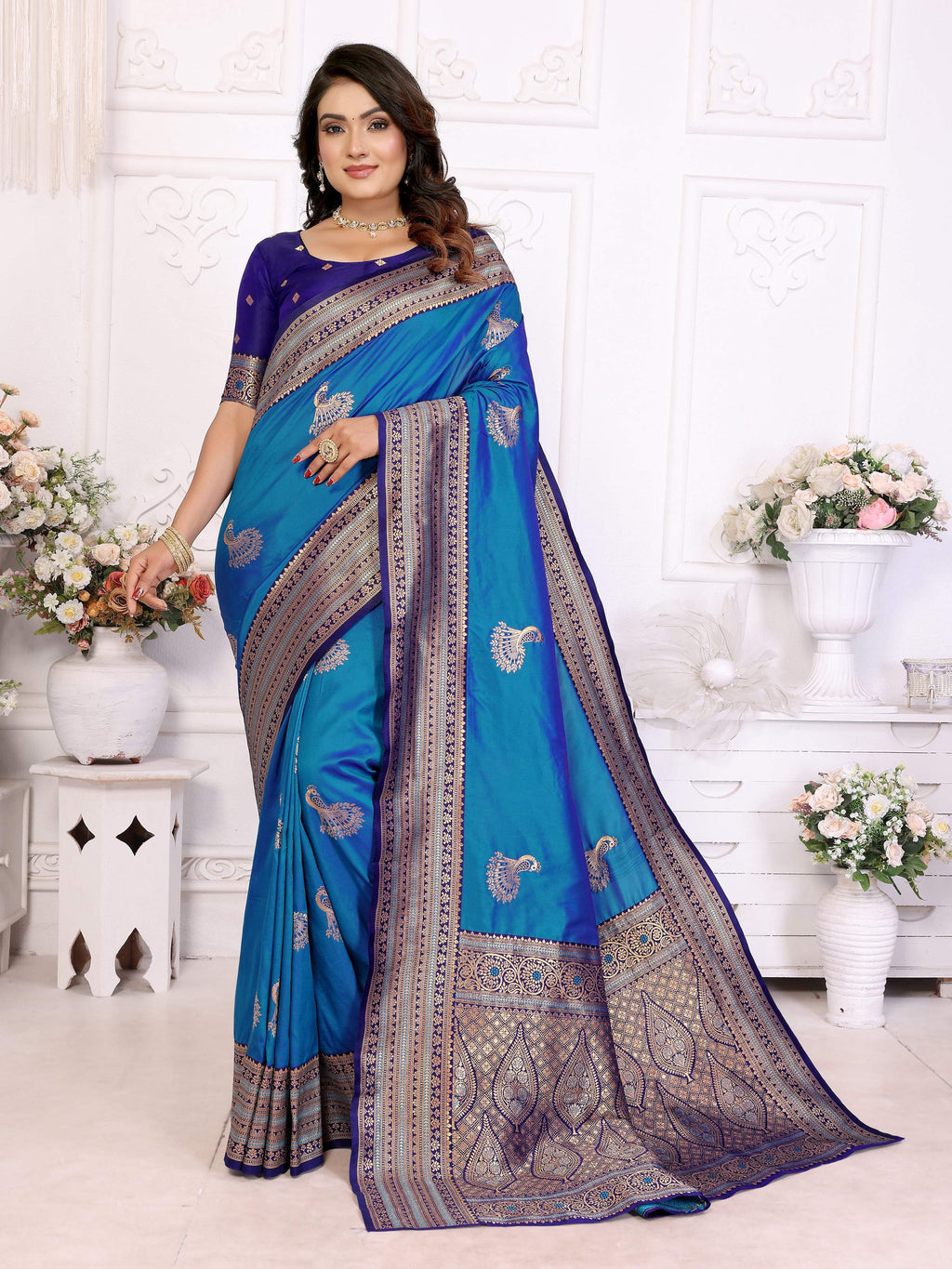 Sonakshi Women's Feroji Banarasi Silk Zari Woven Traditional Saree with Blouse - Distacart