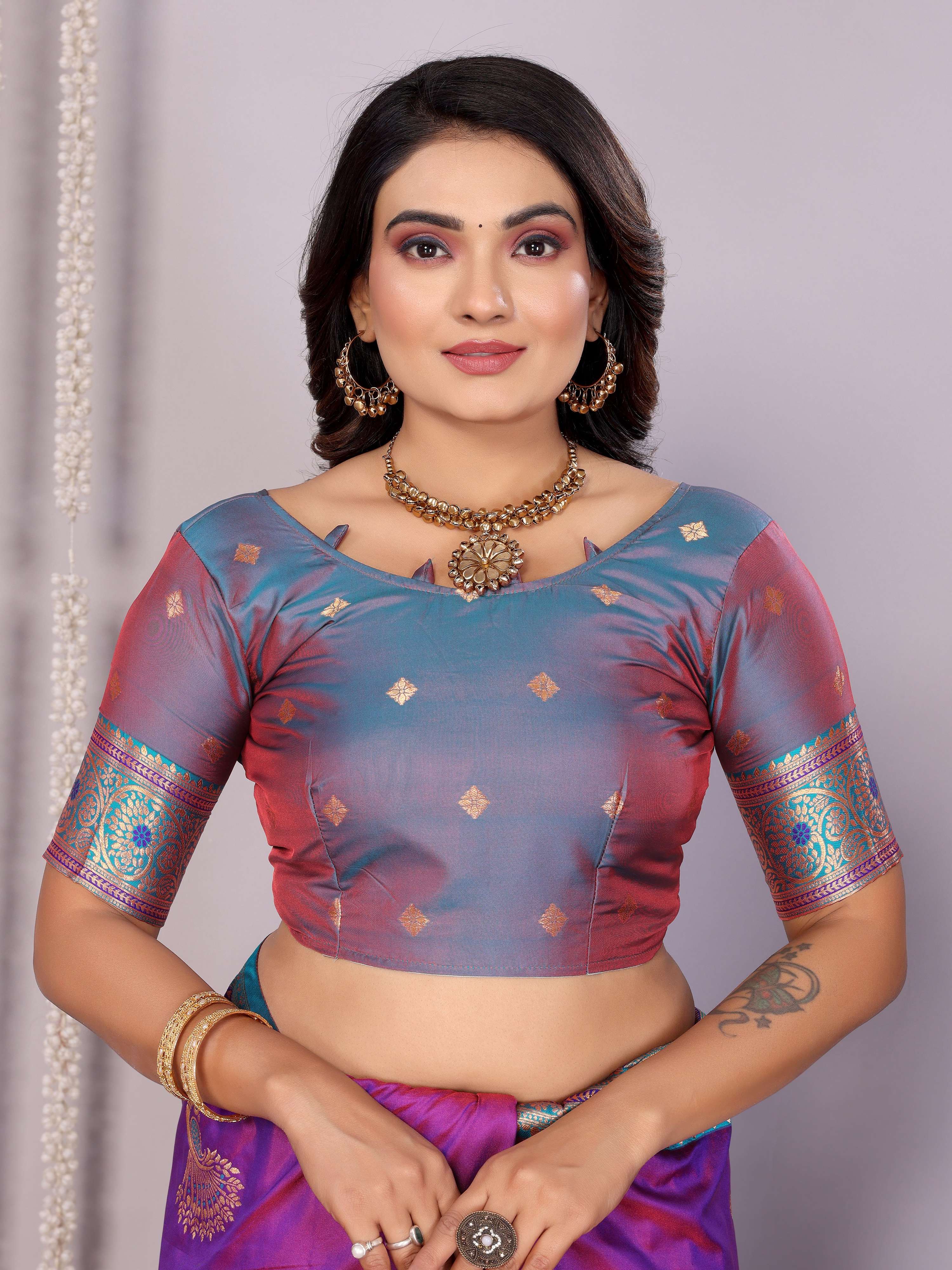 Sonakshi Women's Lavender Banarasi Silk Zari Woven Traditional Saree with Blouse - Distacart