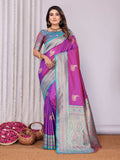 Sonakshi Women's Lavender Banarasi Silk Zari Woven Traditional Saree with Blouse - Distacart