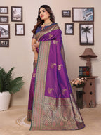 Sonakshi Women's Purple Banarasi Silk Zari Woven Traditional Saree with Blouse - Distacart