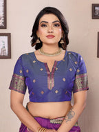 Sonakshi Women's Purple Banarasi Silk Zari Woven Traditional Saree with Blouse - Distacart