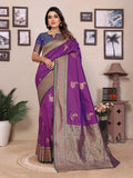 Sonakshi Women's Purple Banarasi Silk Zari Woven Traditional Saree with Blouse - Distacart