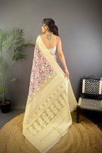 Sonakshi Women's Chandan Blend Silk Jacquard Woven Traditional Saree with Blouse - Distacart