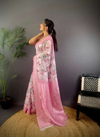 Sonakshi Women's Pink Blend Silk Jacquard Woven Traditional Saree with Blouse - Distacart