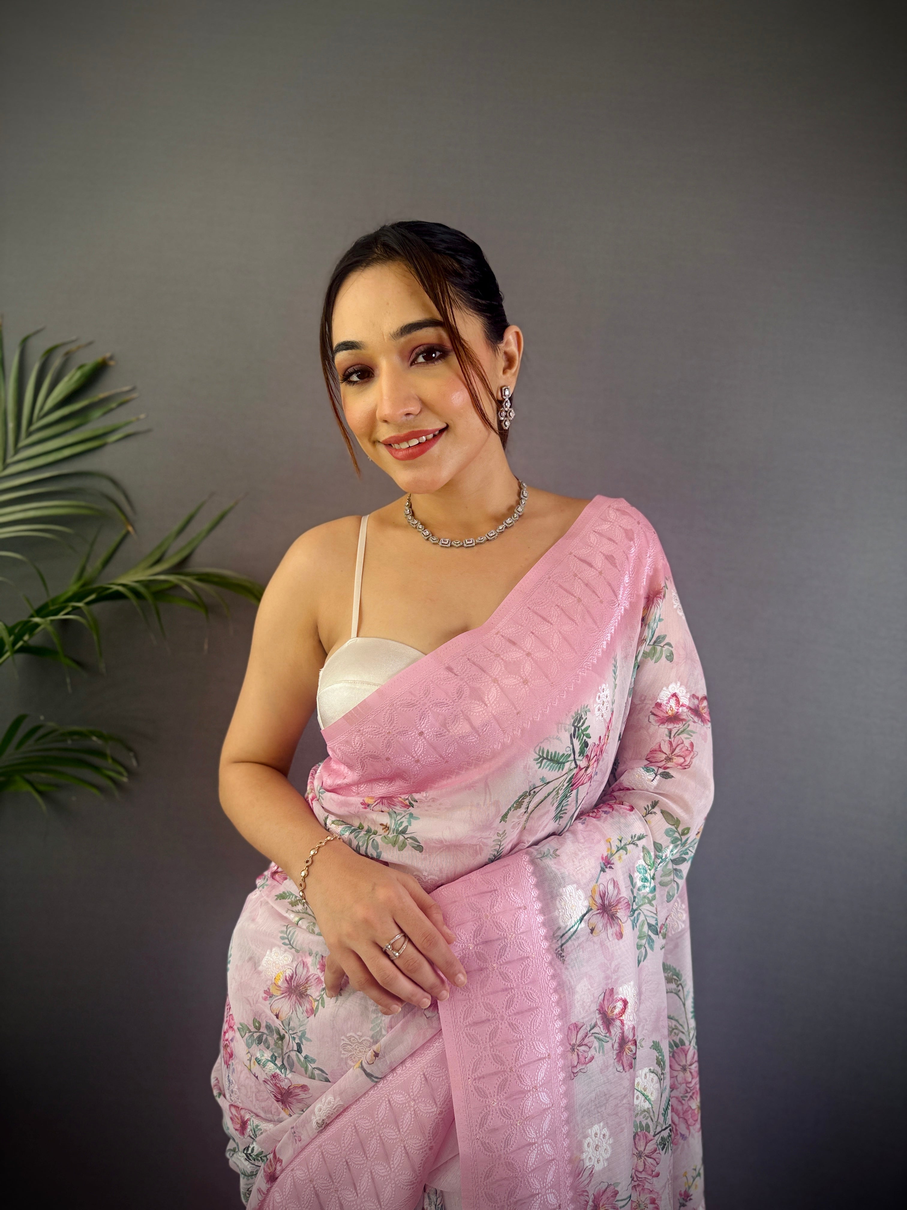 Sonakshi Women's Pink Blend Silk Jacquard Woven Traditional Saree with Blouse - Distacart