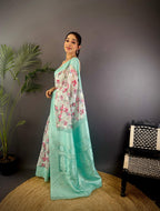 Sonakshi Women's Seagreen Blend Silk Jacquard Woven Traditional Saree with Blouse - Distacart
