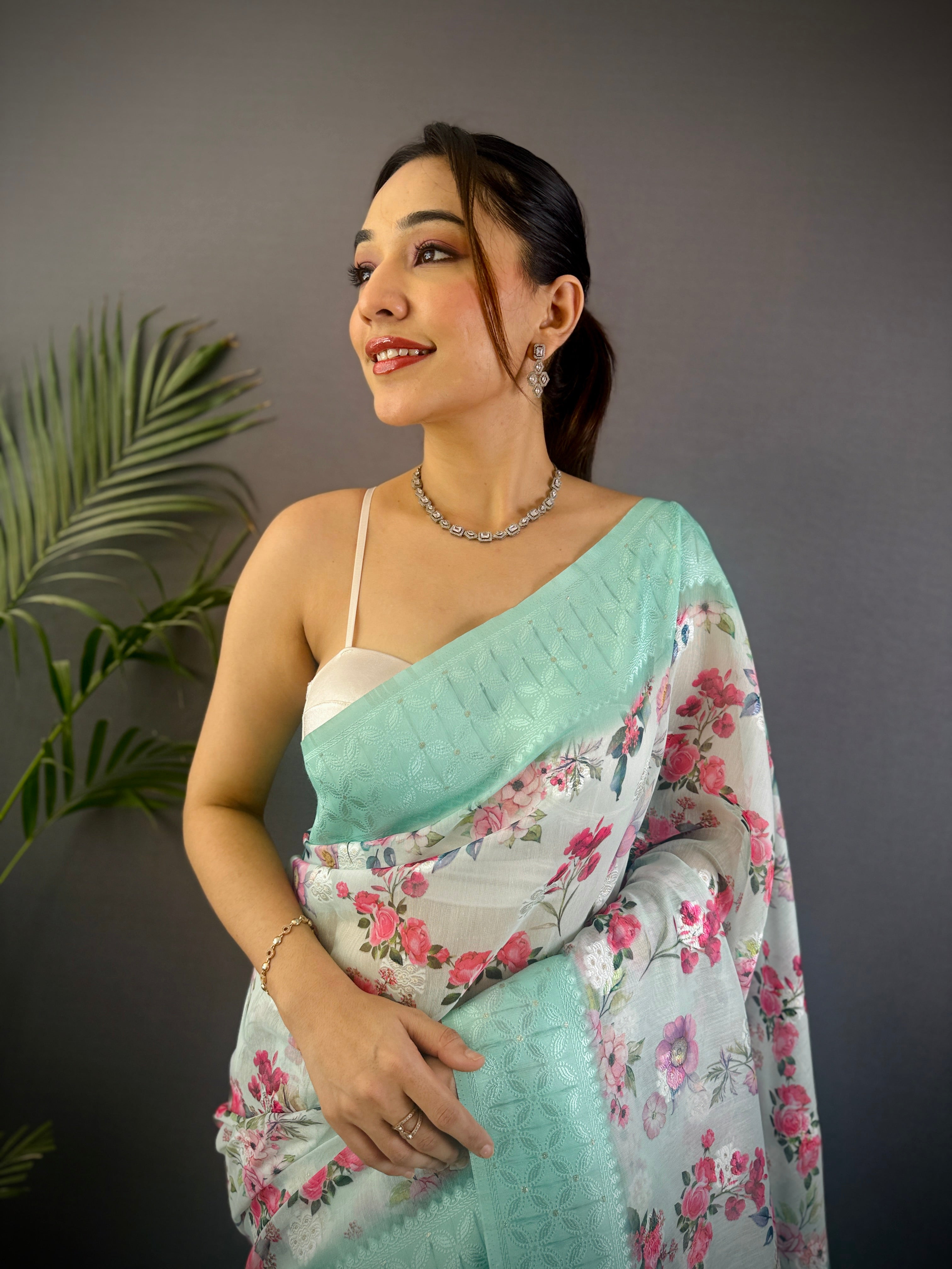 Sonakshi Women's Seagreen Blend Silk Jacquard Woven Traditional Saree with Blouse - Distacart