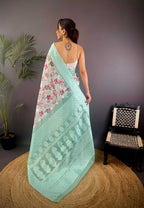 Sonakshi Women's Seagreen Blend Silk Jacquard Woven Traditional Saree with Blouse - Distacart