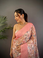 Sonakshi Women's Peach Blend Silk Jacquard Woven Traditional Saree with Blouse - Distacart