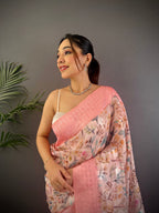 Sonakshi Women's Peach Blend Silk Jacquard Woven Traditional Saree with Blouse - Distacart