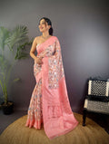 Sonakshi Women's Peach Blend Silk Jacquard Woven Traditional Saree with Blouse - Distacart