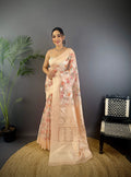 Sonakshi Women's Beige Blend Silk Jacquard Woven Traditional Saree with Blouse - Distacart