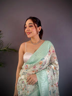 Sonakshi Women's Sky Blend Silk Jacquard Woven Traditional Saree with Blouse - Distacart