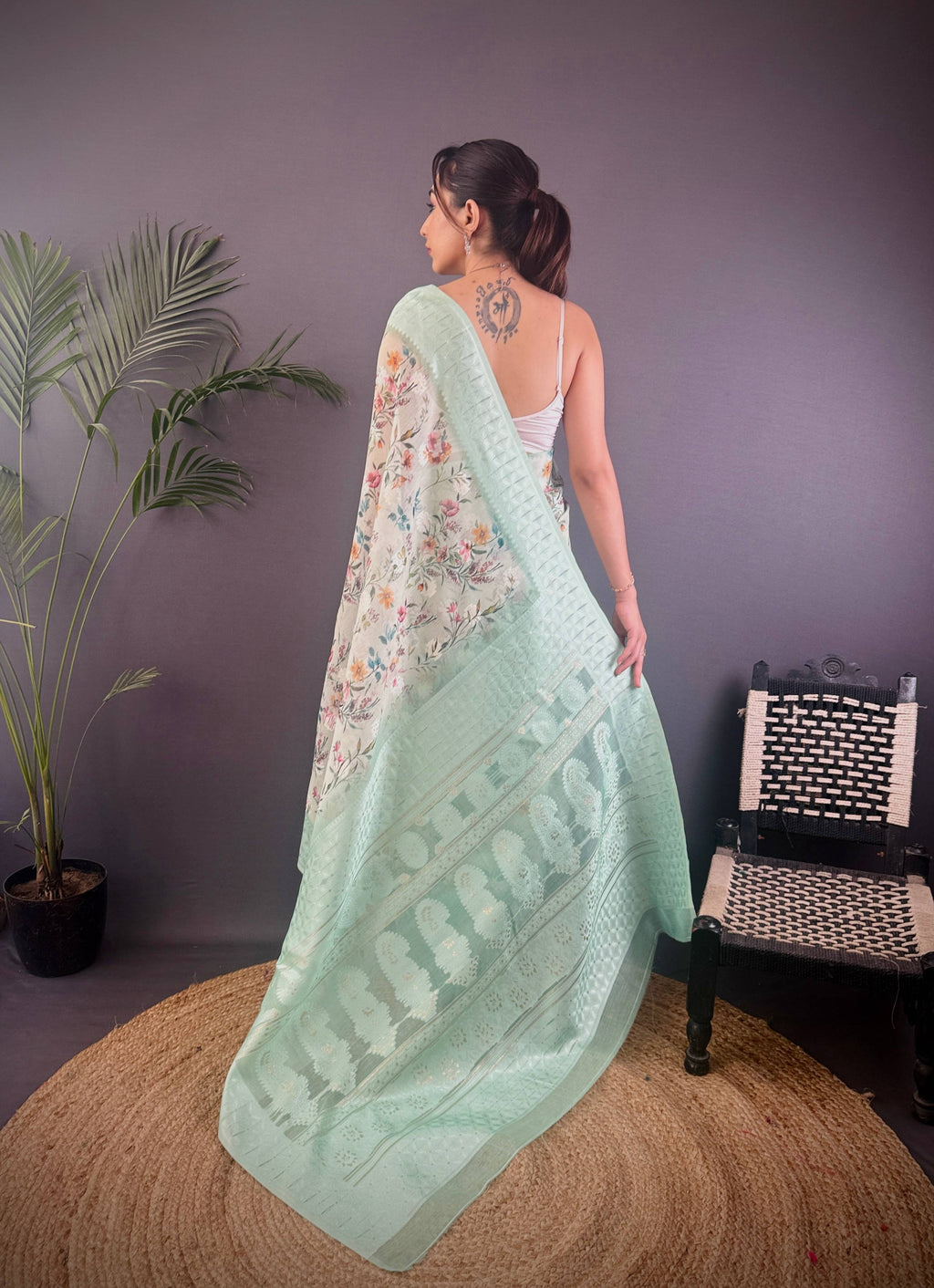 Sonakshi Women's Sky Blend Silk Jacquard Woven Traditional Saree with Blouse - Distacart