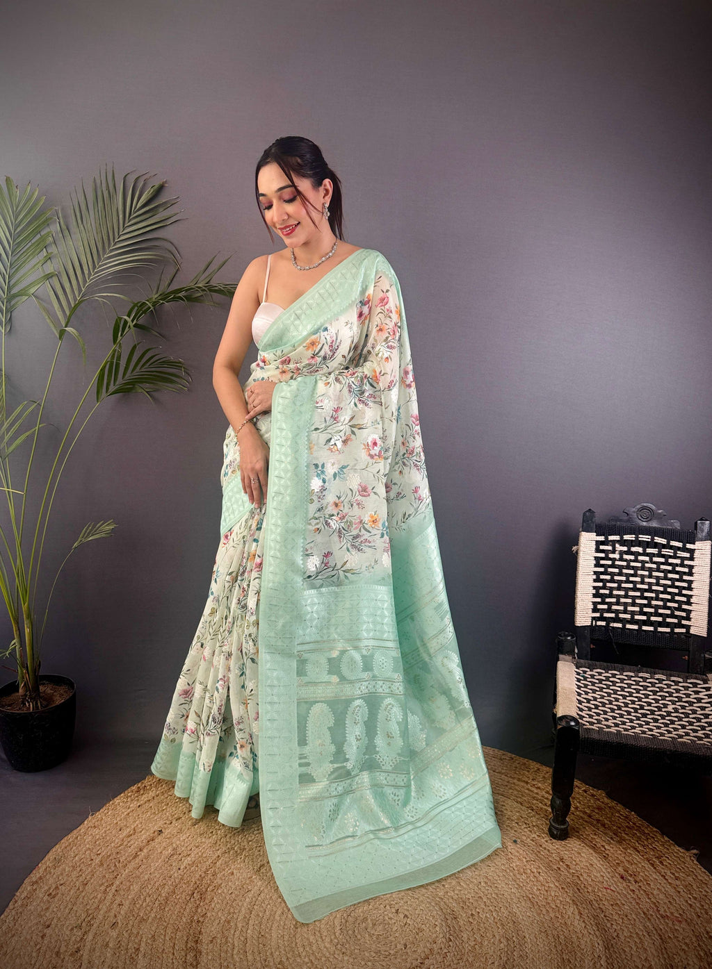 Sonakshi Women's Sky Blend Silk Jacquard Woven Traditional Saree with Blouse - Distacart