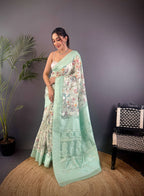 Sonakshi Women's Sky Blend Silk Jacquard Woven Traditional Saree with Blouse - Distacart