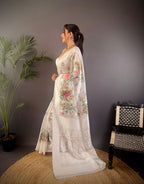 Sonakshi Women's White Blend Silk Jacquard Woven Traditional Saree with Blouse - Distacart