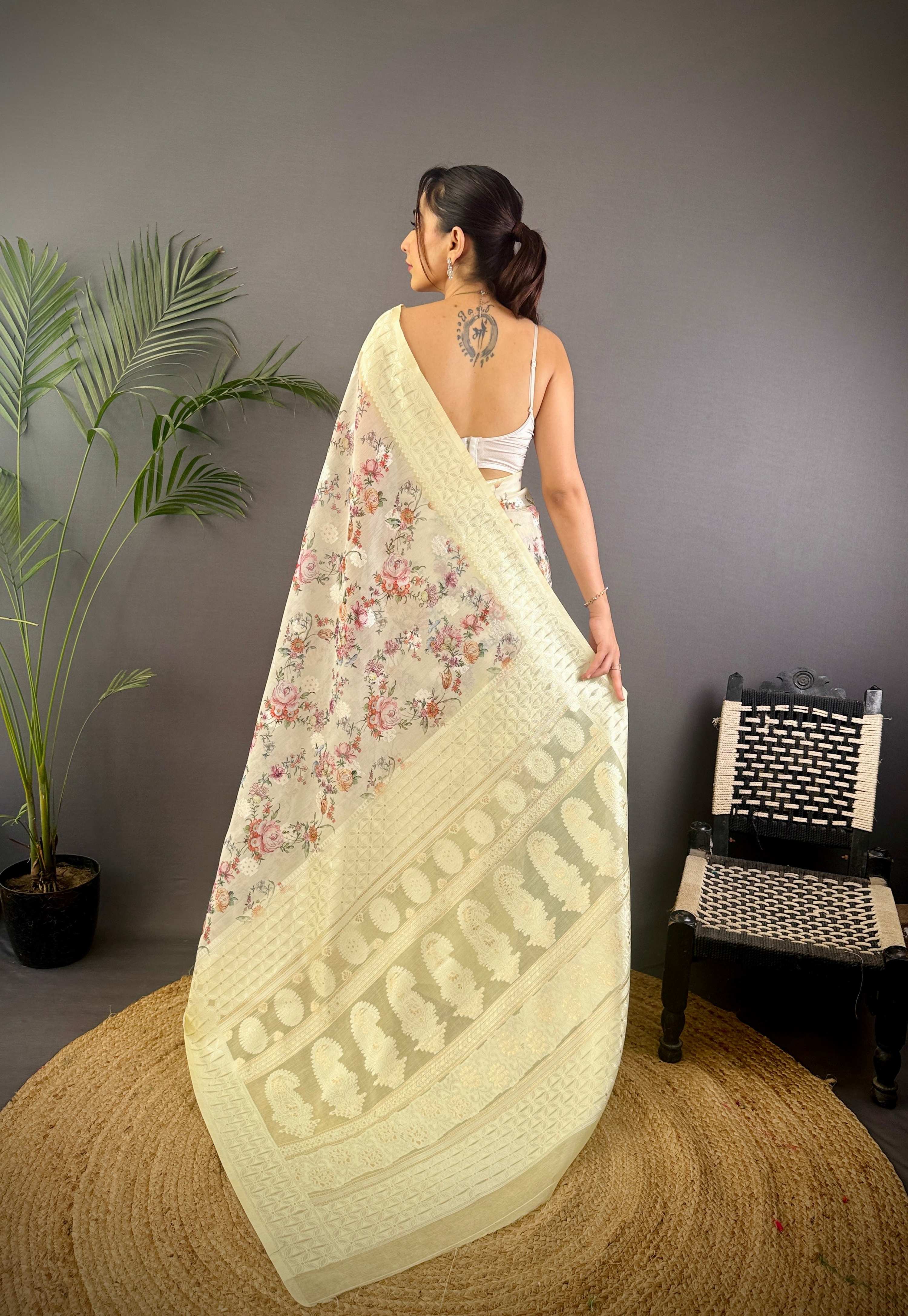 Sonakshi Women's Lemon Blend Silk Jacquard Woven Traditional Saree with Blouse - Distacart