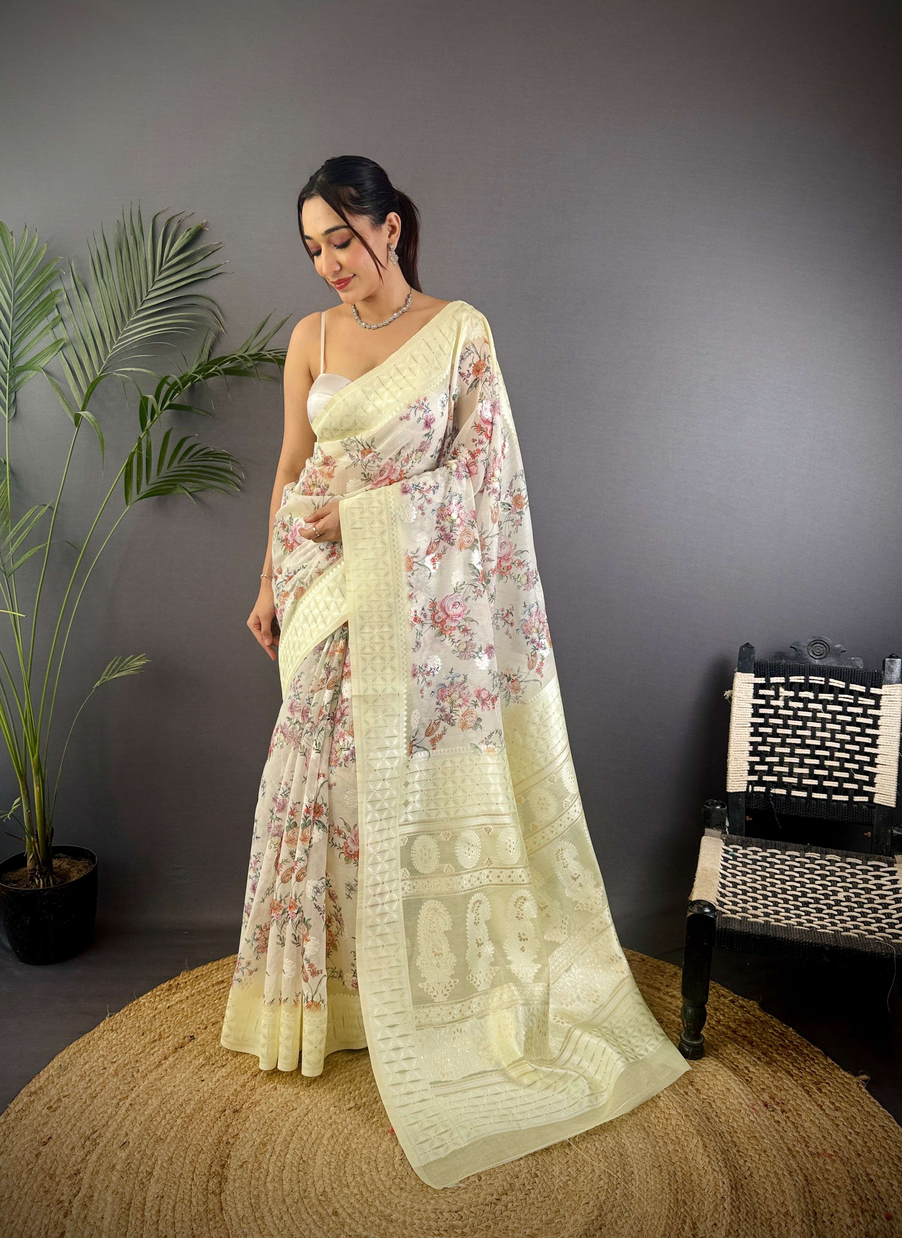 Sonakshi Women's Lemon Blend Silk Jacquard Woven Traditional Saree with Blouse - Distacart