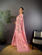 Sonakshi Women's Pink Blend Silk Jacquard Woven Traditional Saree with Blouse - Distacart