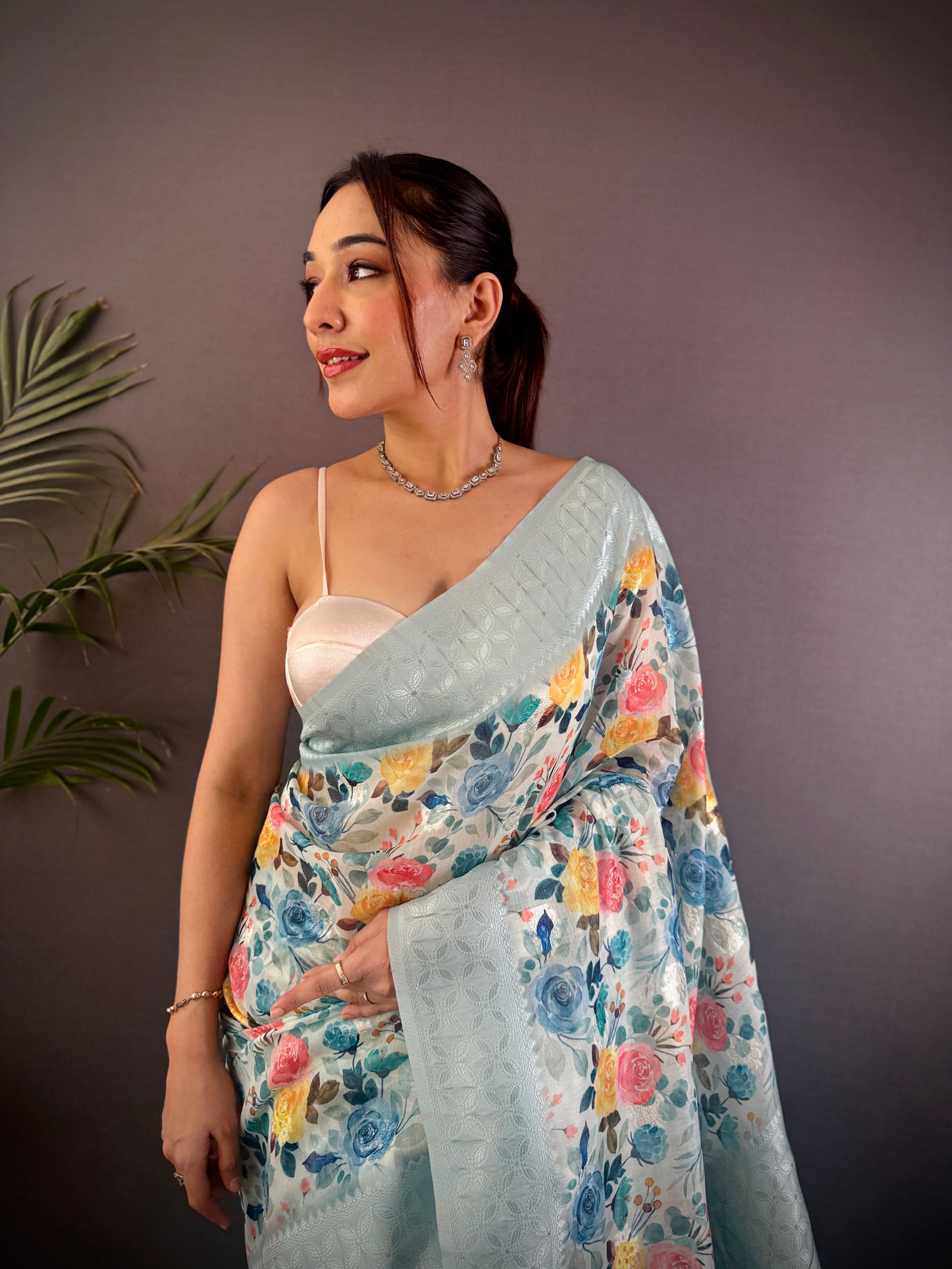 Sonakshi Women's Sky Blend Silk Jacquard Woven Traditional Saree with Blouse - Distacart