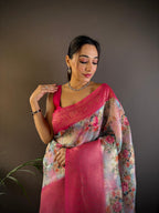 Sonakshi Women's Rani Blend Silk Jacquard Woven Traditional Saree with Blouse - Distacart