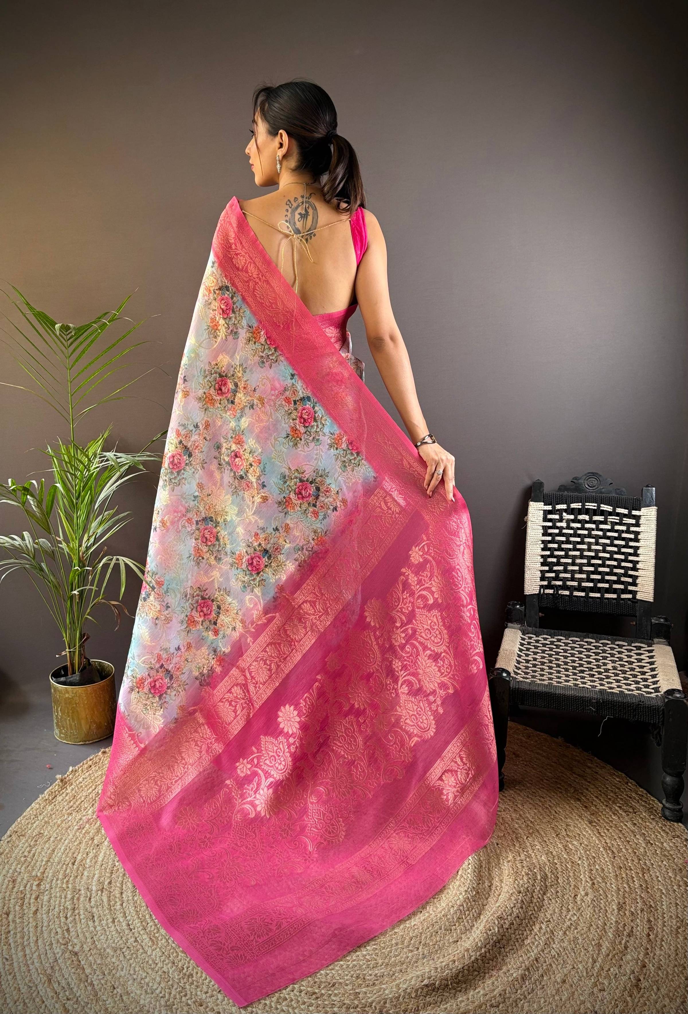 Sonakshi Women's Rani Blend Silk Jacquard Woven Traditional Saree with Blouse - Distacart