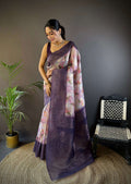 Sonakshi Women's Purple Blend Silk Jacquard Woven Traditional Saree with Blouse - Distacart