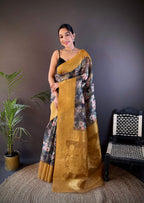 Sonakshi Women's Mehendi Blend Silk Jacquard Woven Traditional Saree with Blouse - Distacart