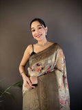 Sonakshi Women's Grey Blend Silk Jacquard Woven Traditional Saree with Blouse - Distacart