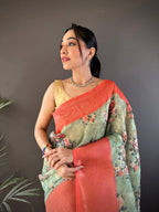 Sonakshi Women's Gajri Blend Silk Jacquard Woven Traditional Saree with Blouse - Distacart
