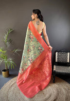 Sonakshi Women's Gajri Blend Silk Jacquard Woven Traditional Saree with Blouse - Distacart