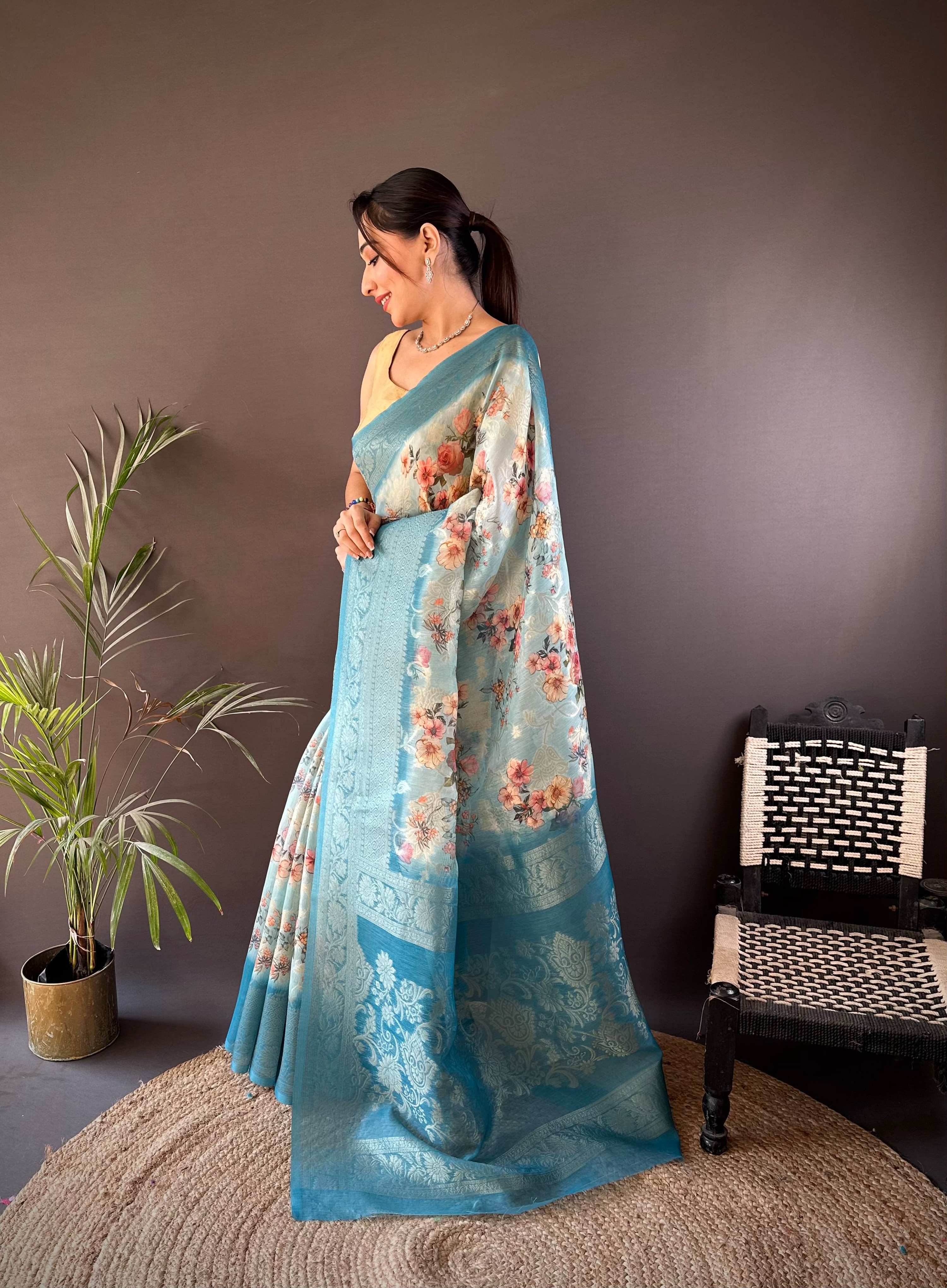 Sonakshi Women's Feroji Blend Silk Jacquard Woven Traditional Saree with Blouse - Distacart