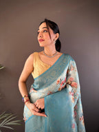 Sonakshi Women's Feroji Blend Silk Jacquard Woven Traditional Saree with Blouse - Distacart