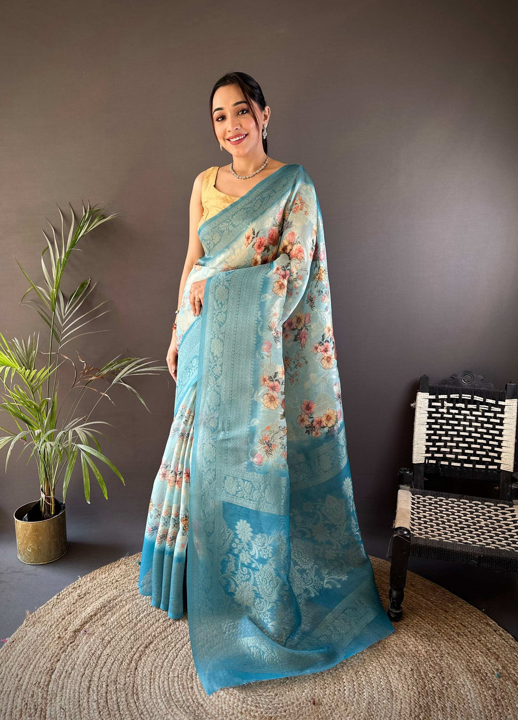 Sonakshi Women's Feroji Blend Silk Jacquard Woven Traditional Saree with Blouse - Distacart