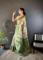 Sonakshi Women's Green Blend Silk Jacquard Woven Traditional Saree with Blouse - Distacart