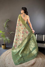 Sonakshi Women's Green Blend Silk Jacquard Woven Traditional Saree with Blouse - Distacart