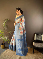 Sonakshi Women's Dark Sky Blend Silk Jacquard Woven Traditional Saree with Blouse - Distacart